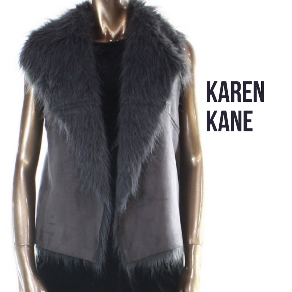 KAREN KANE CO NEW Gray Faux Fur Suede Vest, M